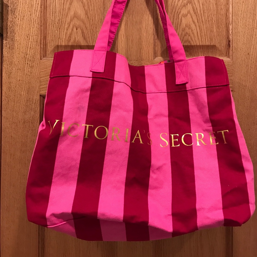 Victoria's Secret Pink and Red Striped Tote Bag